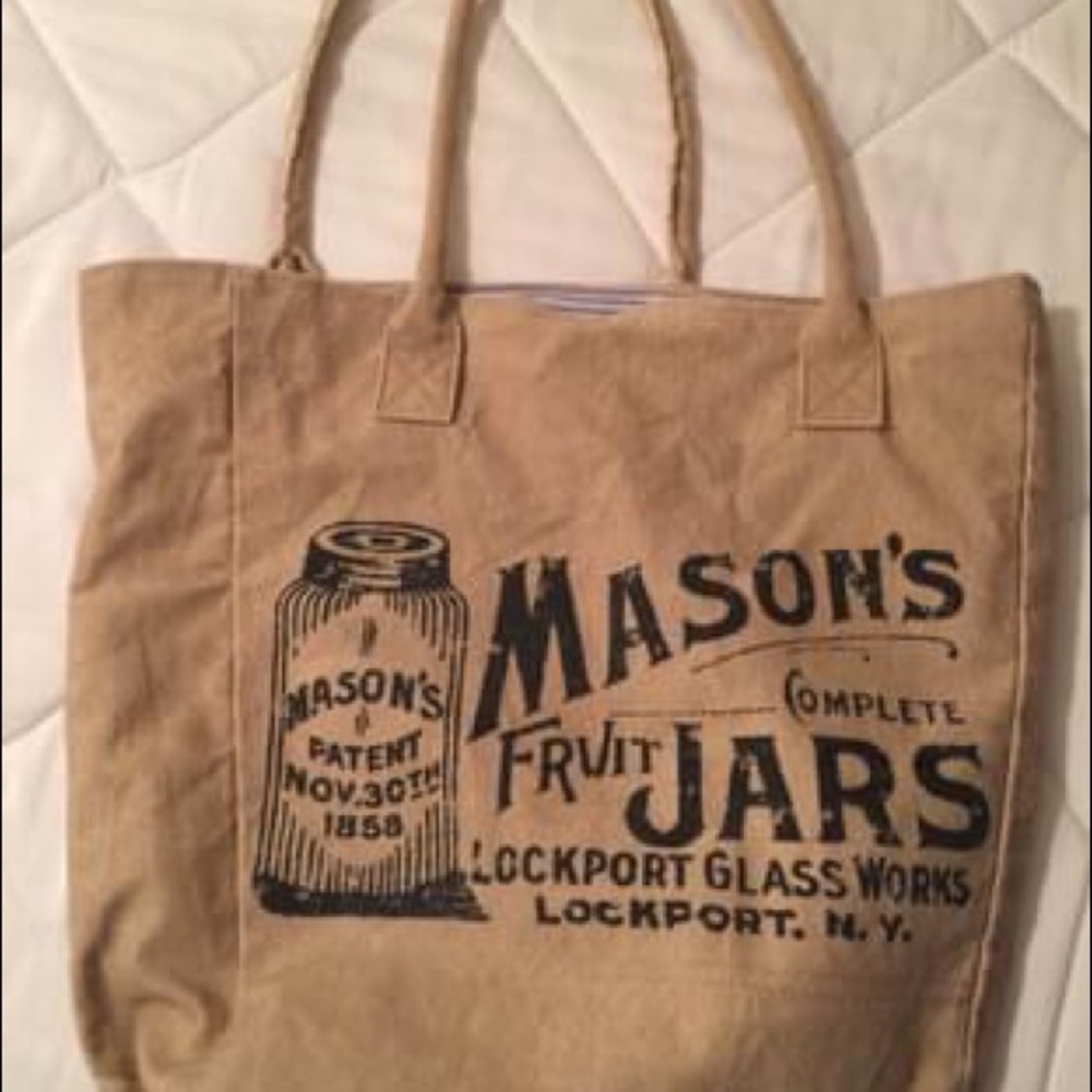 Burlap Tote Bag With Mason Jar Design
